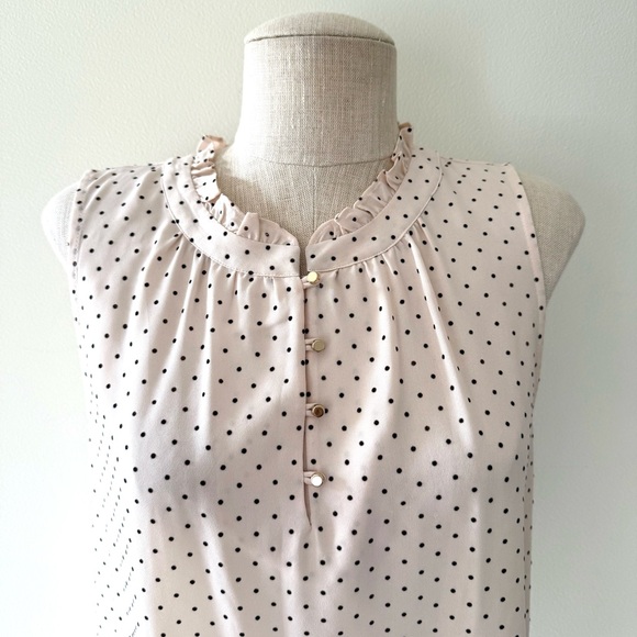 41 Hawthorn Prinsloo Pale Pink Polka Dot Ruffle Feminine Sleeveless Blouse - Picture 2 of 11